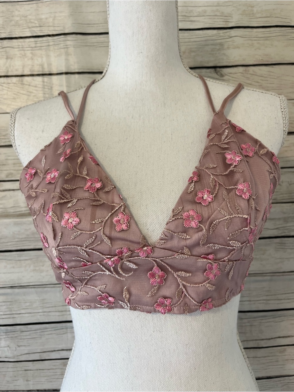 Nasty Gal Embroidered Blush Pink Floral Camisole Bralette Size 4
